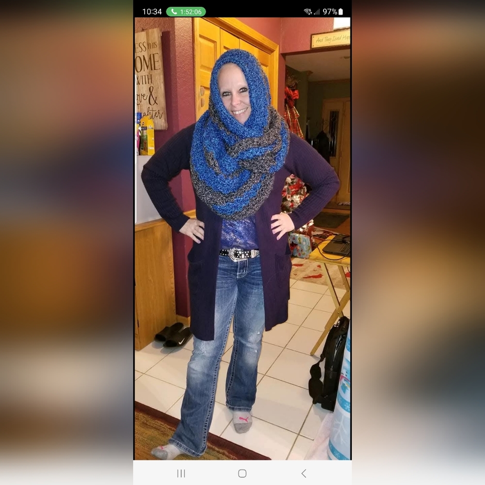 NWT Blue and DARK GREY Women's Winter Scarf BEAUTIFUL HANDMADE CROCHET